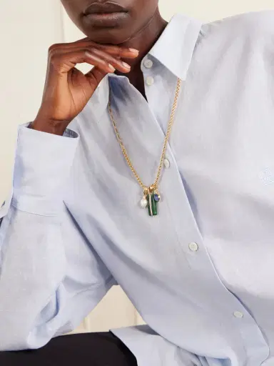 Roxanne Assoulin The Stone Bar Gold-tone Agate, Pearl And Lapis Lazuli Necklace | Thumbnail 2 Roxanne Assoulin The Stone Bar Gold-tone Agate, Pearl And Lapis Lazuli Necklace | Thumbnail 2