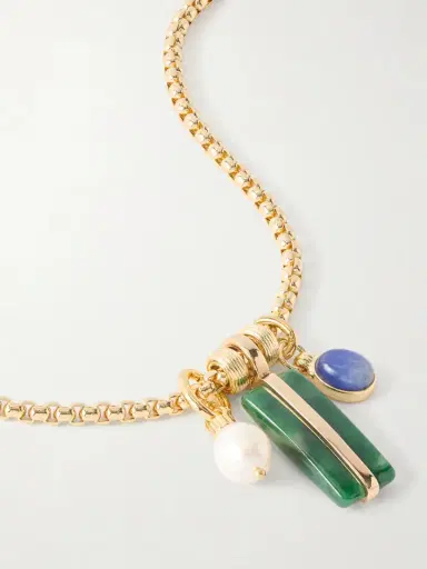 Roxanne Assoulin The Stone Bar Gold-tone Agate, Pearl And Lapis Lazuli Necklace | Thumbnail 4 Roxanne Assoulin The Stone Bar Gold-tone Agate, Pearl And Lapis Lazuli Necklace | Thumbnail 4