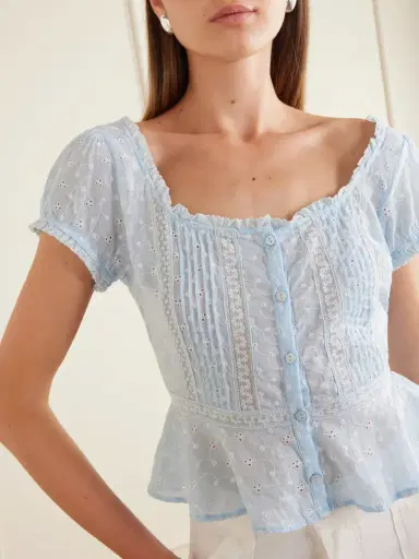 Rixo Sandi Cropped Broderie Anglaise Cotton Blouse | Thumbnail 4 Rixo Sandi Cropped Broderie Anglaise Cotton Blouse | Thumbnail 4