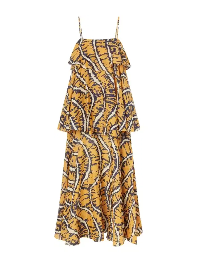 Ripple Tiered Printed Ramie Maxi Dress