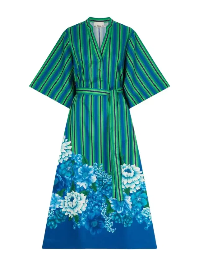 Margo Belted Striped Floral-print Organic Cotton-poplin Midi Dress