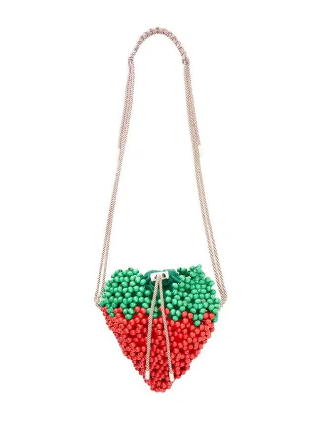ALÉMAIS Strawberry Beaded Wood Shoulder Bag