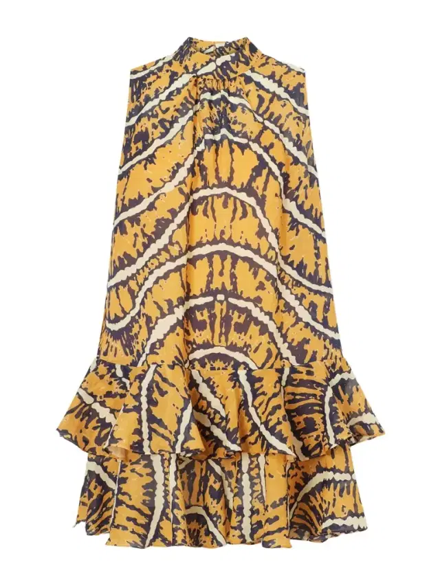 Ripple Tiered Printed Ramie Mini Dress