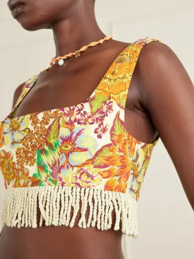 ALÉMAIS Fringed Cropped Floral-print Linen Top | Thumbnail 4