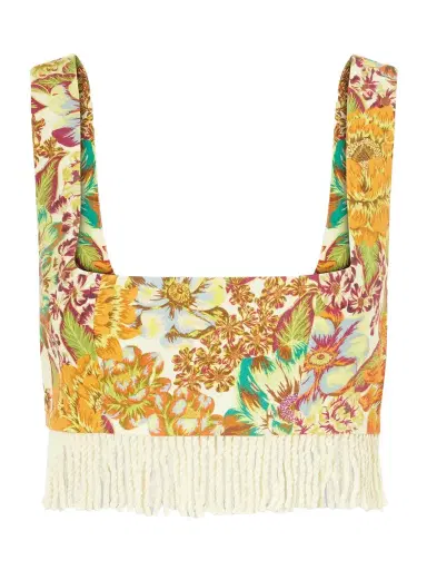 ALÉMAIS Fringed Cropped Floral-print Linen Top | Thumbnail 1