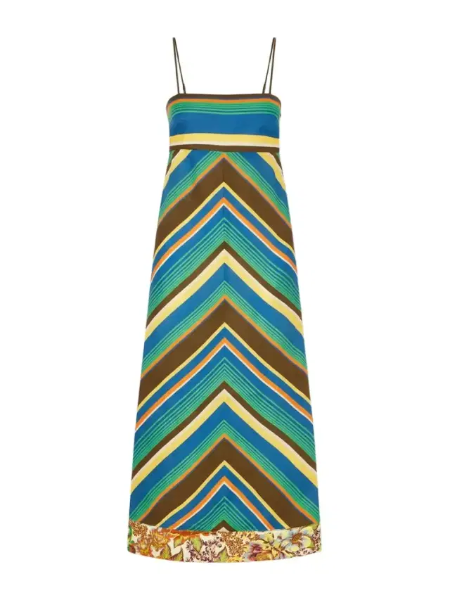ALÉMAIS Charlie Striped Floral-print Linen Midi Dress