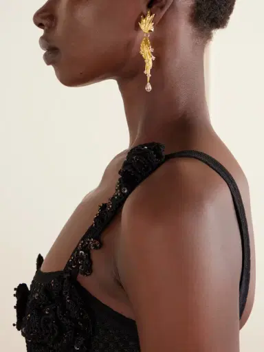 Oscar de la Renta Palm Leaf Crystal-embellished Gold-tone Clip Earrings | Thumbnail 2