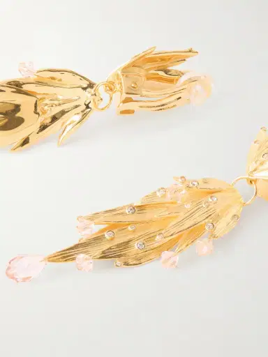 Oscar de la Renta Palm Leaf Crystal-embellished Gold-tone Clip Earrings | Thumbnail 3