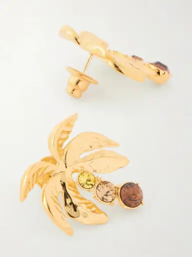 Oscar de la Renta Palm Tree Crystal-embellished Gold-tone Clip Earrings | Thumbnail 3