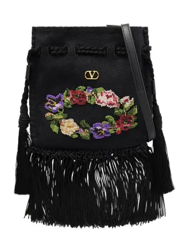 Valentino Garavani Nellcote Alice Sequin-embellished Brass Logo Drawstring Bag | Thumbnail 1 Valentino Garavani Nellcote Alice Sequin-embellished Brass Logo Drawstring Bag | Thumbnail 1