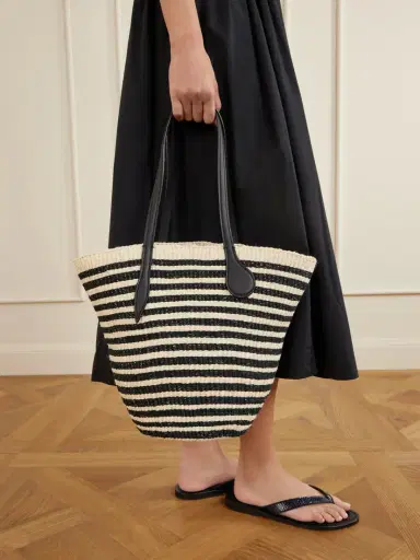 Liffner Striped Leather-trimmed Sisal Shoulder Bag | Thumbnail 2 Liffner Striped Leather-trimmed Sisal Shoulder Bag | Thumbnail 2