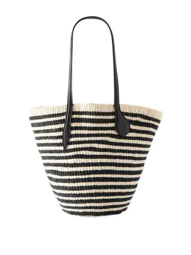 Liffner Striped Leather-trimmed Sisal Shoulder Bag | Thumbnail 1 Liffner Striped Leather-trimmed Sisal Shoulder Bag | Thumbnail 1