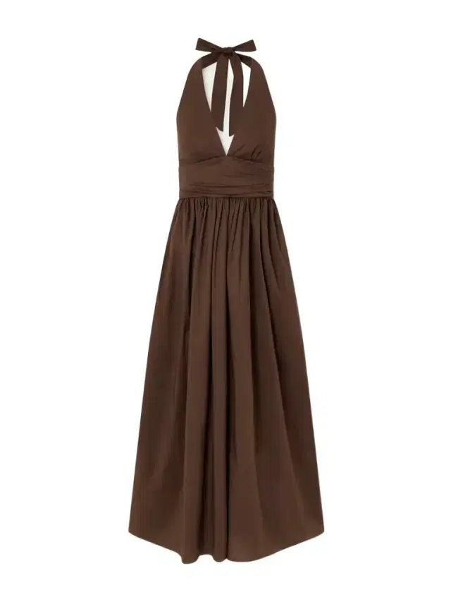 Gathered Organic Cotton-poplin Halterneck Maxi Dress