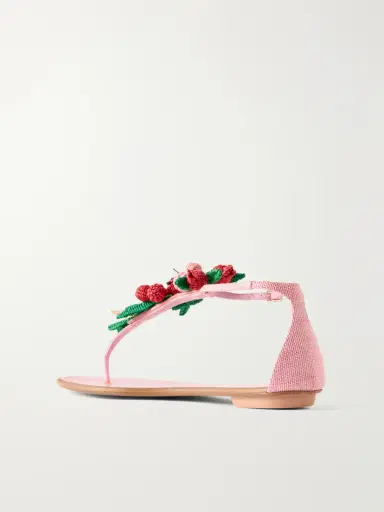 Aquazzura Botanica Embellished Leather And Raffia Thong Sandals | Thumbnail 3
