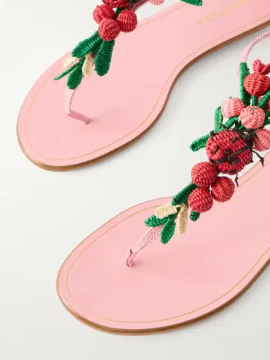 Aquazzura Botanica Embellished Leather And Raffia Thong Sandals | Thumbnail 5