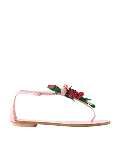 Aquazzura Botanica Embellished Leather And Raffia Thong Sandals | Thumbnail 1