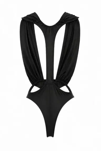 LaQuan Smith Bodysuit with Plunge Neckline and Cutout Detail | Thumbnail 2