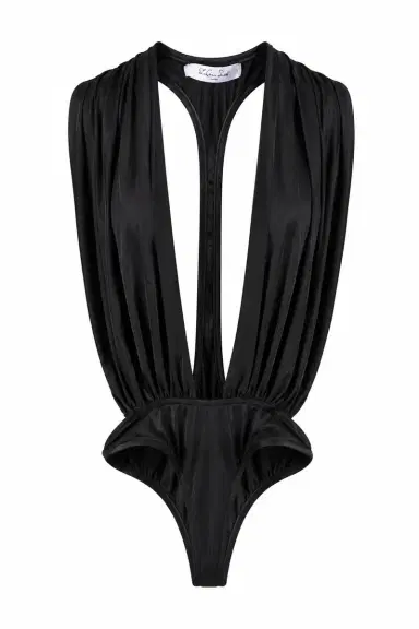 LaQuan Smith Bodysuit with Plunge Neckline and Cutout Detail | Thumbnail 1