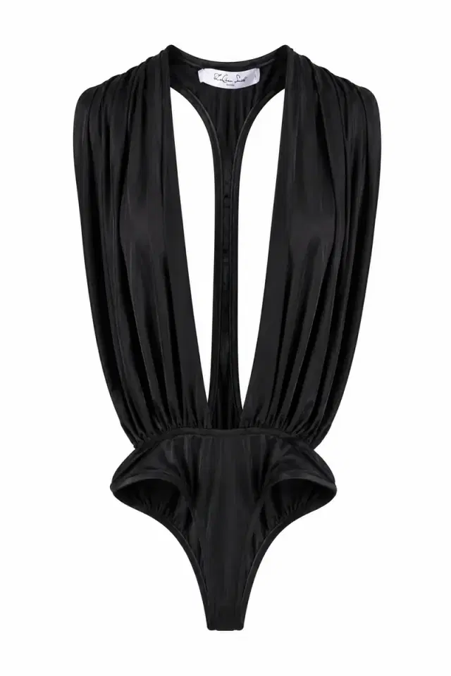LaQuan Smith Bodysuit with Plunge Neckline and Cutout Detail