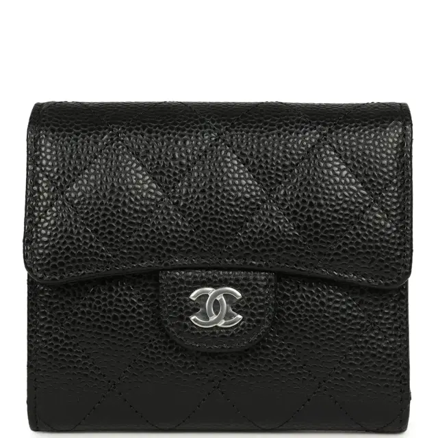 Chanel Small Classic Flap Wallet Black Shiny Caviar Silver Hardware