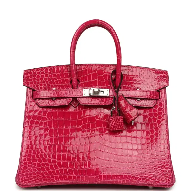 hermes Hermes Birkin 25 Rose Mexico Shiny Porosus Crocodile Palladium Hardware