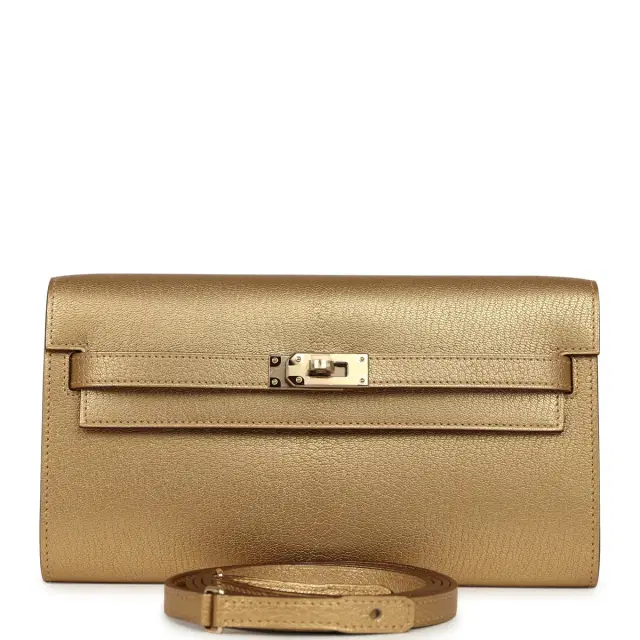 hermes Hermes Kelly Wallet To Go Dore Chevre Chamkilight Permabrass Hardware