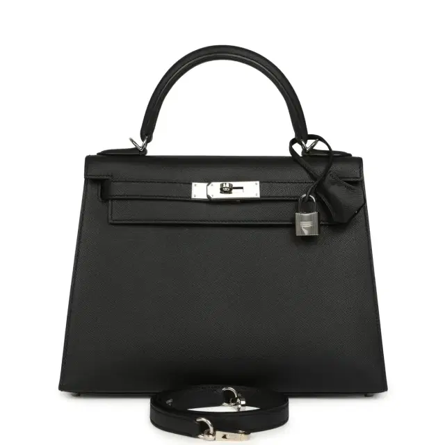 hermes Pre-owned Hermes Kelly Sellier 28 Black Epsom Palladium Hardware