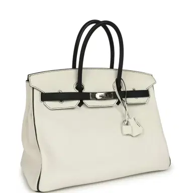 HERMÈS Pre-owned Hermes Special Order (HSS) Birkin 35 White and Black Clemence Palladium Hardware | Thumbnail 2