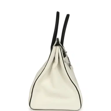 HERMÈS Pre-owned Hermes Special Order (HSS) Birkin 35 White and Black Clemence Palladium Hardware | Thumbnail 3