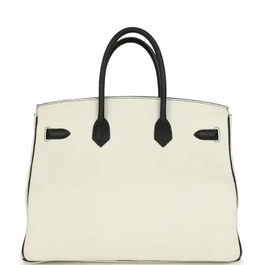 HERMÈS Pre-owned Hermes Special Order (HSS) Birkin 35 White and Black Clemence Palladium Hardware | Thumbnail 4
