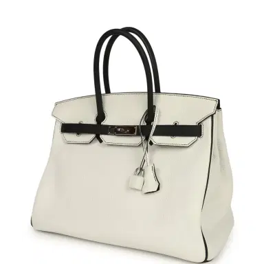HERMÈS Pre-owned Hermes Special Order (HSS) Birkin 35 White and Black Clemence Palladium Hardware | Thumbnail 5