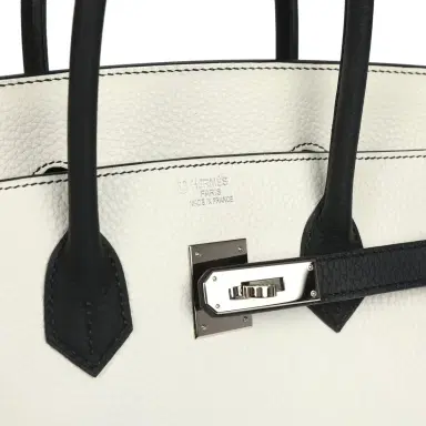 HERMÈS Pre-owned Hermes Special Order (HSS) Birkin 35 White and Black Clemence Palladium Hardware | Thumbnail 7