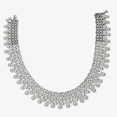 GOSHWARA Goshwara G-One 18K White Gold Diamond & Cultured Pearl Choker Necklace by The Solist | Thumbnail 3