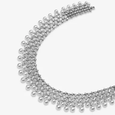 GOSHWARA Goshwara G-One 18K White Gold Diamond & Cultured Pearl Choker Necklace by The Solist | Thumbnail 4