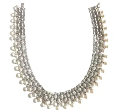 GOSHWARA Goshwara G-One 18K White Gold Diamond & Cultured Pearl Choker Necklace by The Solist | Thumbnail 1