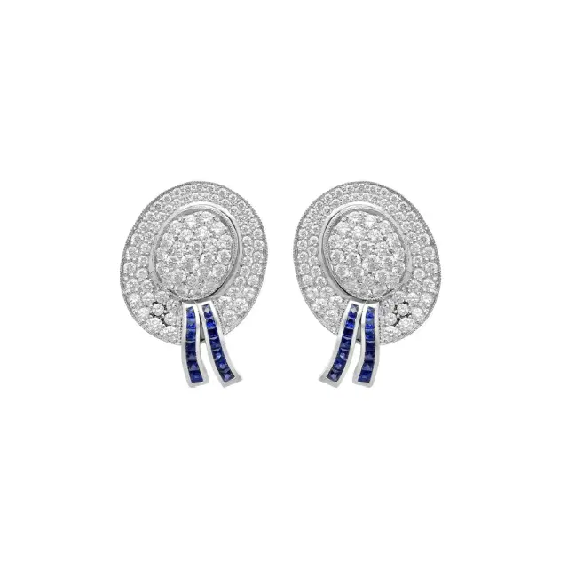 Goshwara G-One Platinum & Sapphire Diamond Hat Shaped Clip Earrings by The Solist