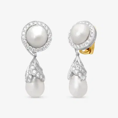 GOSHWARA Goshwara G-One Platinum 18K Yellow Gold Natural Pearl & Diamond Drop Earrings by The Solist | Thumbnail 2 GOSHWARA Goshwara G-One Platinum 18K Yellow Gold Natural Pearl & Diamond Drop Earrings by The Solist | Thumbnail 2