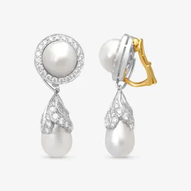 GOSHWARA Goshwara G-One Platinum 18K Yellow Gold Natural Pearl & Diamond Drop Earrings by The Solist | Thumbnail 3 GOSHWARA Goshwara G-One Platinum 18K Yellow Gold Natural Pearl & Diamond Drop Earrings by The Solist | Thumbnail 3
