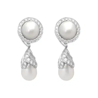 GOSHWARA Goshwara G-One Platinum 18K Yellow Gold Natural Pearl & Diamond Drop Earrings by The Solist | Thumbnail 1 GOSHWARA Goshwara G-One Platinum 18K Yellow Gold Natural Pearl & Diamond Drop Earrings by The Solist | Thumbnail 1