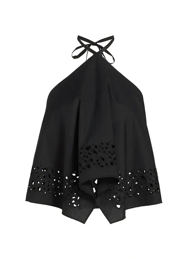 Women's Aleia Eyelet-Trimmed Cotton Halterneck Top - Black