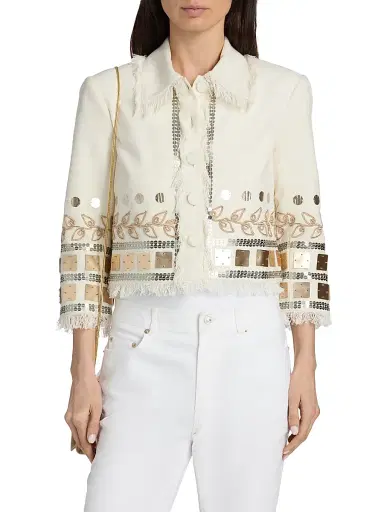 Cinq à Sept Women's Nadia Embellished Cotton Jacket | Thumbnail 3 Cinq à Sept Women's Nadia Embellished Cotton Jacket | Thumbnail 3