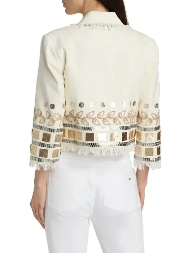 Cinq à Sept Women's Nadia Embellished Cotton Jacket - Ivory - Size Large | Thumbnail 5 Cinq à Sept Women's Nadia Embellished Cotton Jacket - Ivory - Size Large | Thumbnail 5
