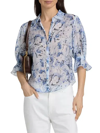 Cinq à Sept Women's Heirloom Petals Fiona Shirt - Navy Multi | Thumbnail 3