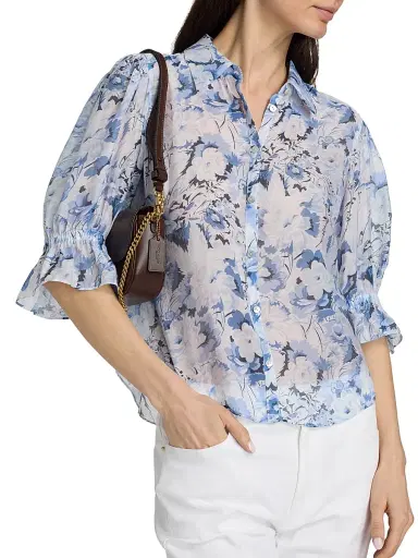 Cinq à Sept Women's Heirloom Petals Fiona Shirt - Navy Multi | Thumbnail 6