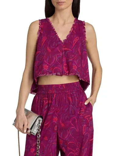 Cinq à Sept Women's Ibbie Paisley Bloom Raw-Edge Top - Purple Garnet Multi | Thumbnail 3