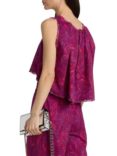 Cinq à Sept Women's Ibbie Paisley Bloom Raw-Edge Top - Purple Garnet Multi | Thumbnail 5