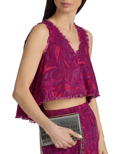 Cinq à Sept Women's Ibbie Paisley Bloom Raw-Edge Top - Purple Garnet Multi | Thumbnail 6