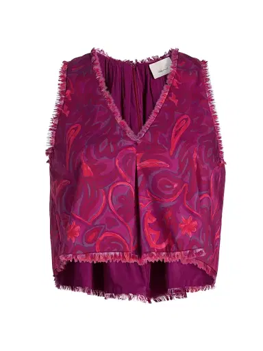 Cinq à Sept Women's Ibbie Paisley Bloom Raw-Edge Top - Purple Garnet Multi | Thumbnail 1