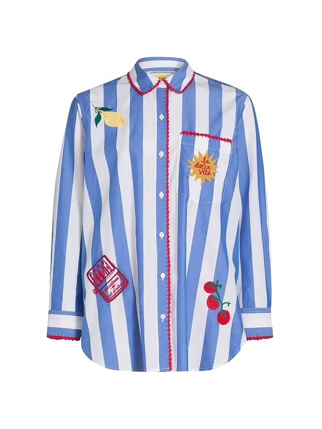 Women's Elsa Striped Stretch-Cotton Shirt - Dolce Vita Embroidery