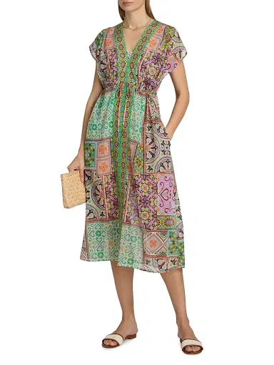 Johnny Was Women's Lanthe Print V-Neck Caftan Dress - Lanthe - Size Large | Thumbnail 2 Johnny Was Women's Lanthe Print V-Neck Caftan Dress - Lanthe - Size Large | Thumbnail 2